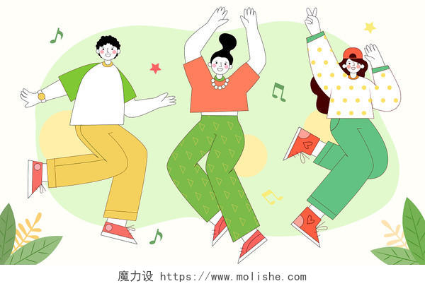 五四青年节扁平青年跳舞插画